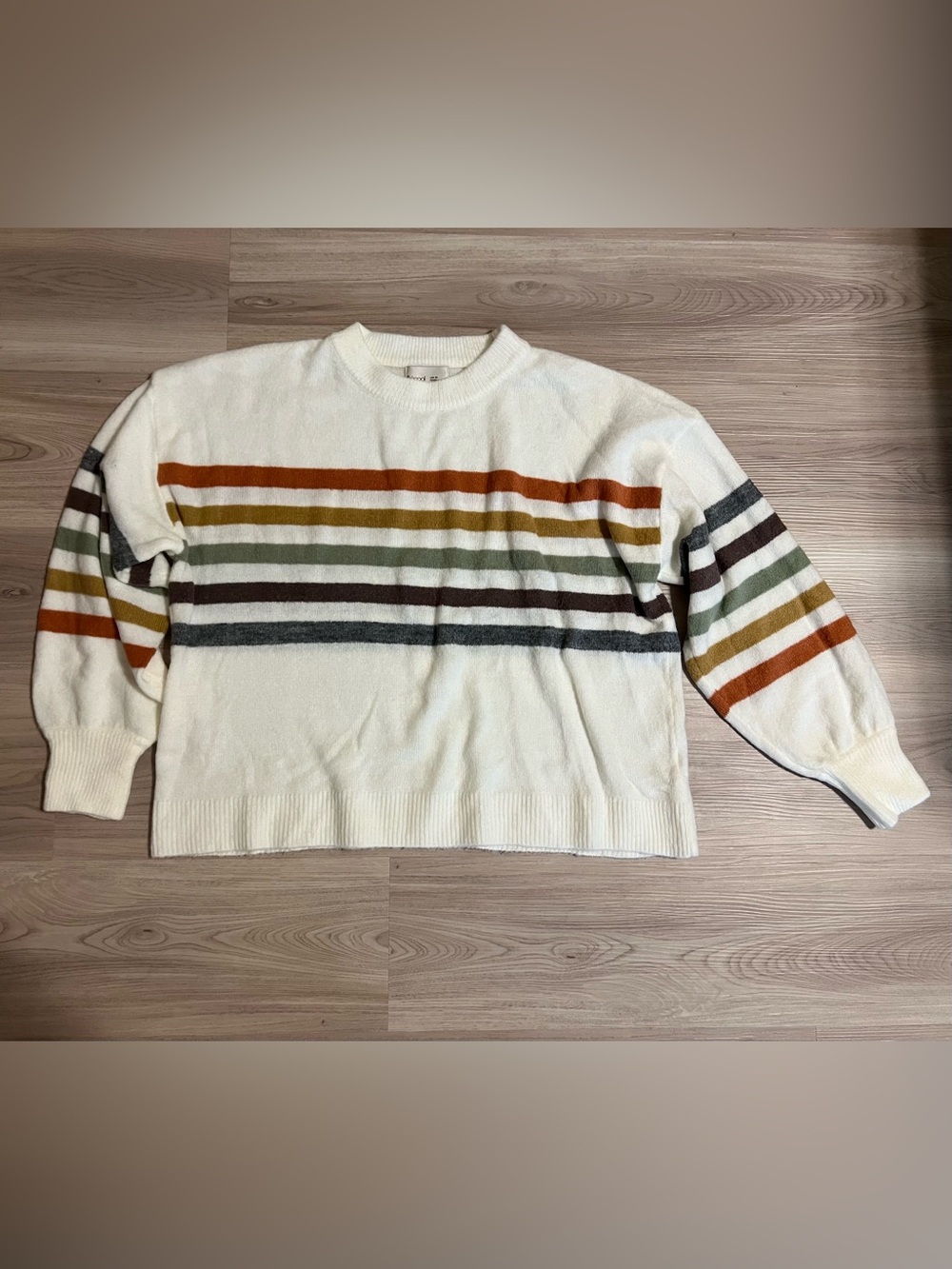 BE COOL Cream Sweater with Rust, Olive, Charcoal and Brown Stripes